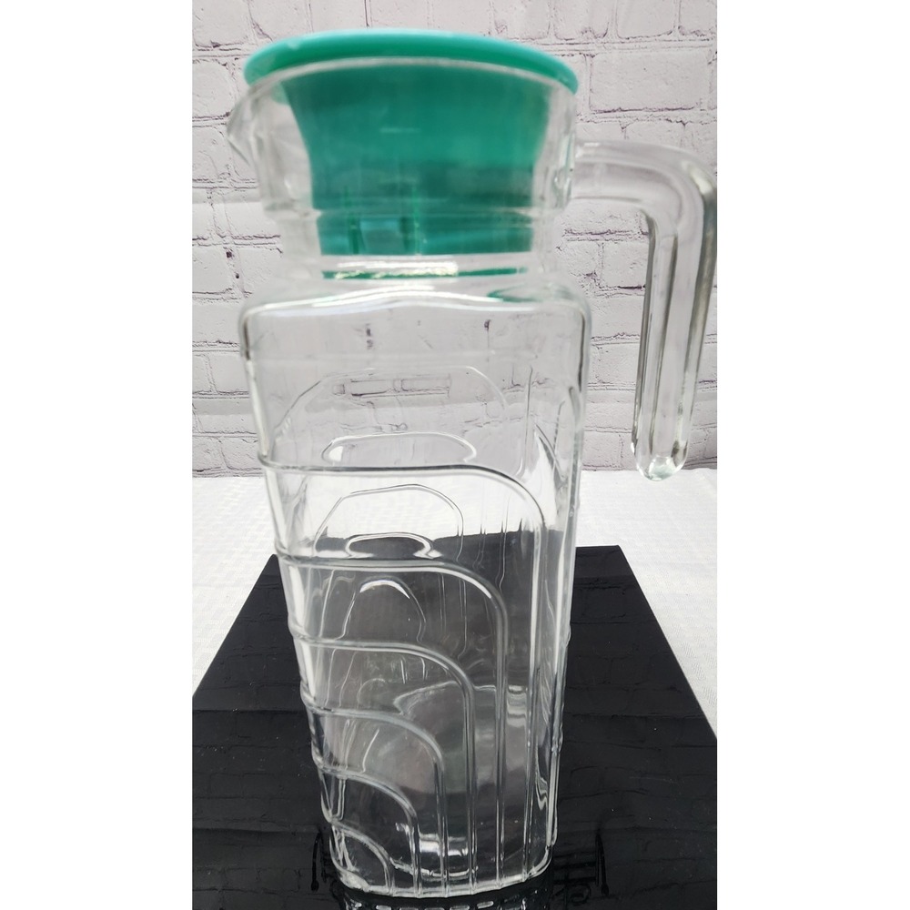 Vintage MCM Italy Refrigerator Water Juice Pitcher Jar Aqua Lid 9"  Decorative